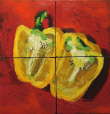 four-part yellow pepper on red